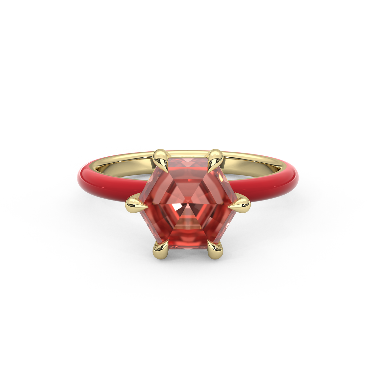 Sunset Pink Step Cut Hexagon Lab Sapphire Ring