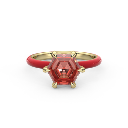 Sunset Pink Step Cut Hexagon Lab Sapphire Ring