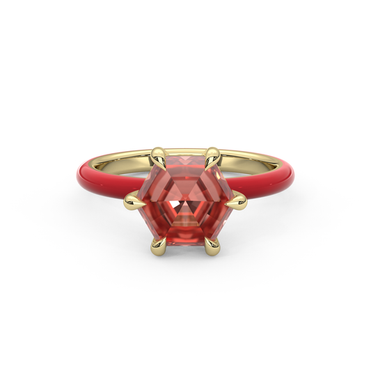 Sunset Pink Step Cut Hexagon Lab Sapphire Ring