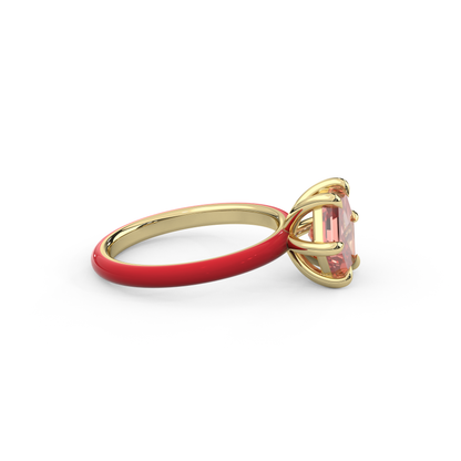 Sunset Pink Step Cut Hexagon Lab Sapphire Ring