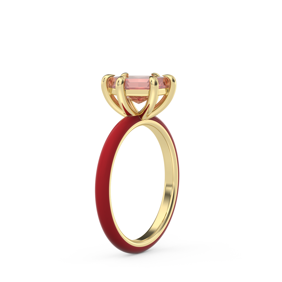 Sunset Pink Step Cut Hexagon Lab Sapphire Ring