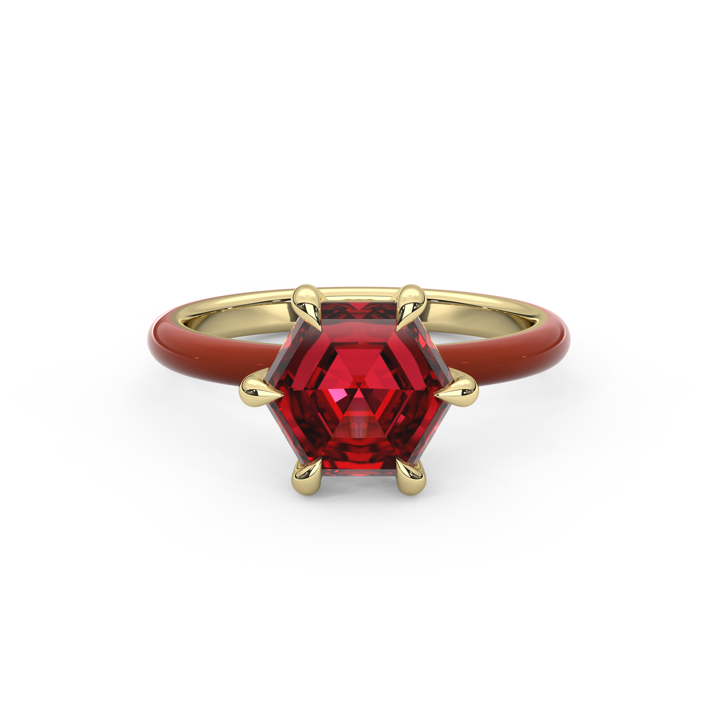 Ruby Red Step Cut Hexagon Lab Sapphire Ring