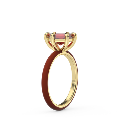 Ruby Red Step Cut Hexagon Lab Sapphire Ring