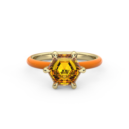 Orange Step Cut Hexagon Lab Sapphire Ring