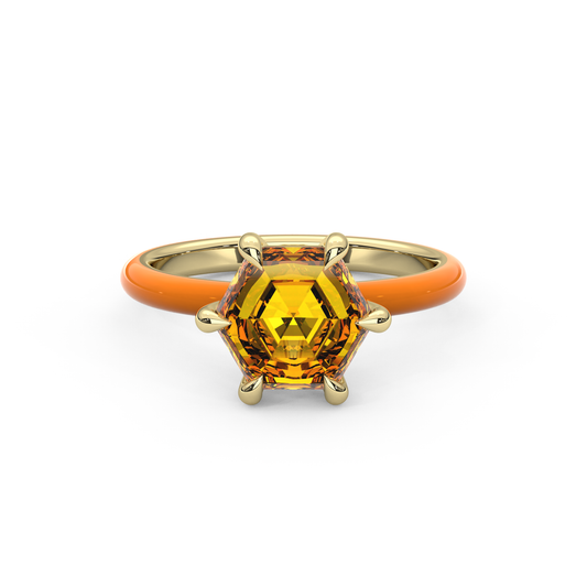 Orange Step Cut Hexagon Lab Sapphire Ring