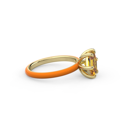 Orange Step Cut Hexagon Lab Sapphire Ring