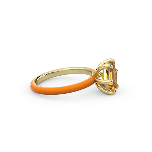Orange Step Cut Hexagon Lab Sapphire Ring