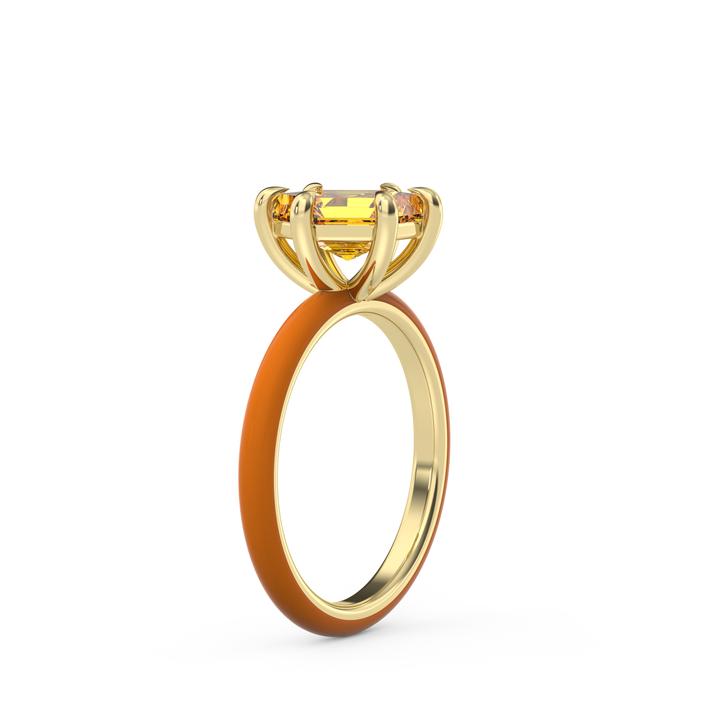 Orange Step Cut Hexagon Lab Sapphire Ring