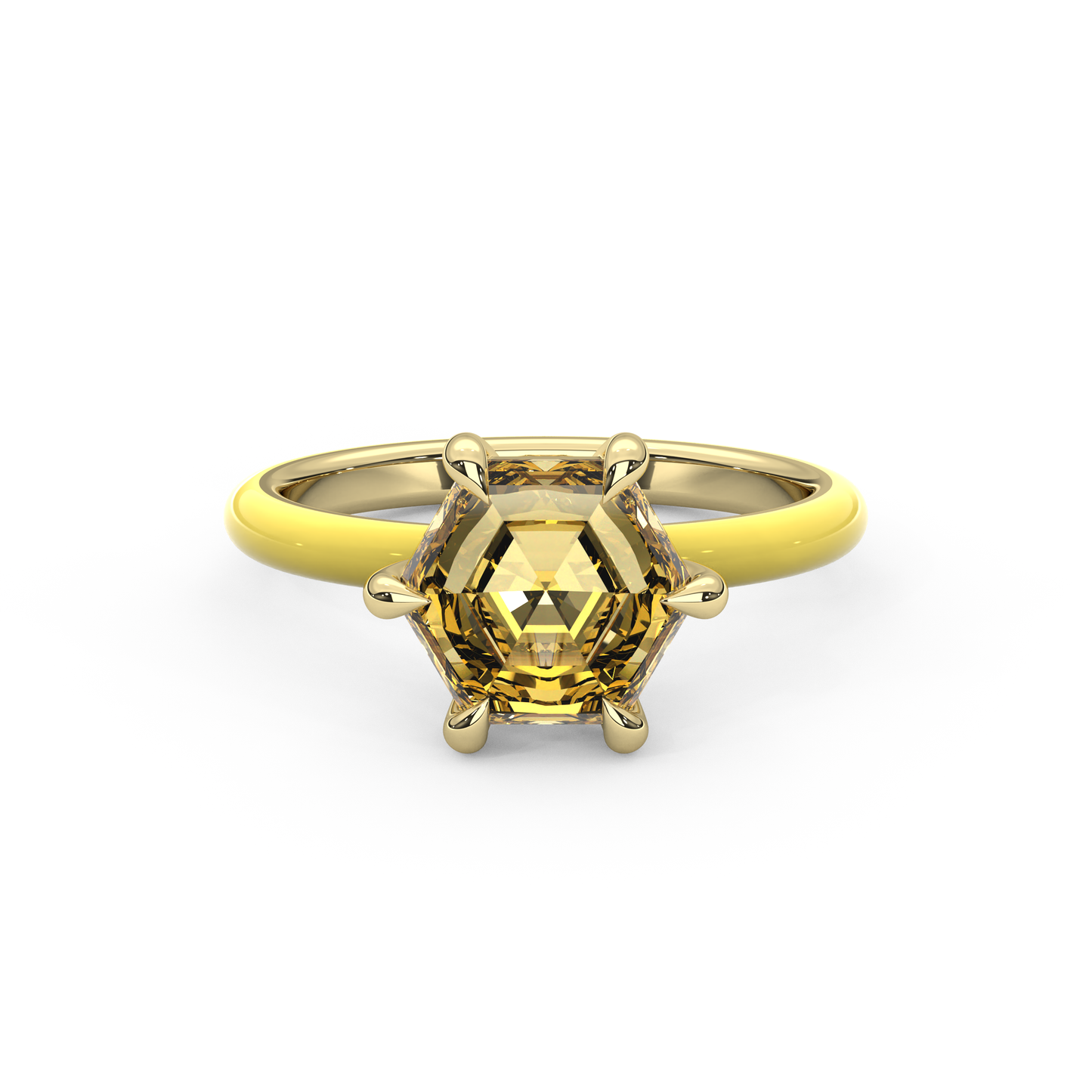 Yellow Step Cut Hexagon Moissanite Ring