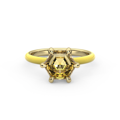 Yellow Step Cut Hexagon Moissanite Ring