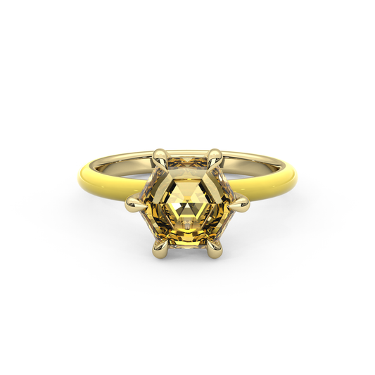 Yellow Step Cut Hexagon Moissanite Ring