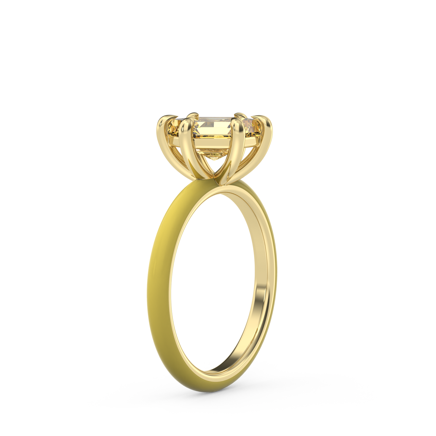 Yellow Step Cut Hexagon Moissanite Ring