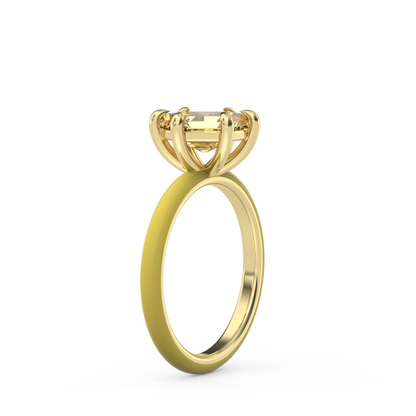 Yellow Step Cut Hexagon Moissanite Ring