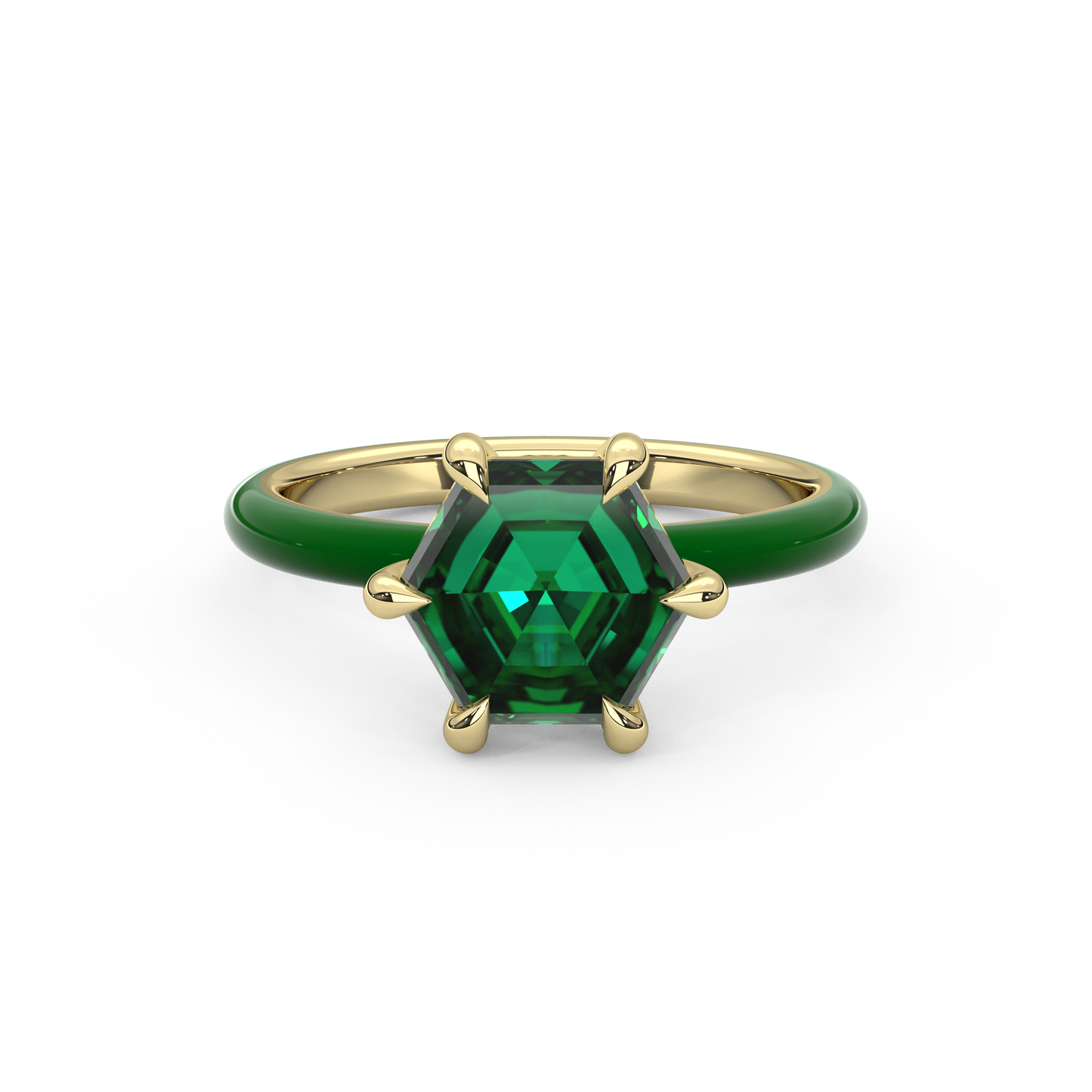 Emerald Green Step Cut Hexagon Lab Sapphire Ring