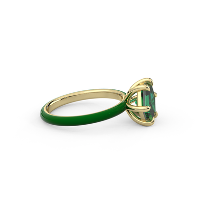 Emerald Green Step Cut Hexagon Lab Sapphire Ring