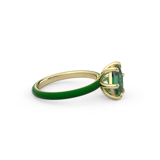 Emerald Green Step Cut Hexagon Lab Sapphire Ring