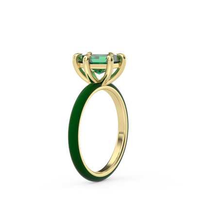 Emerald Green Step Cut Hexagon Lab Sapphire Ring