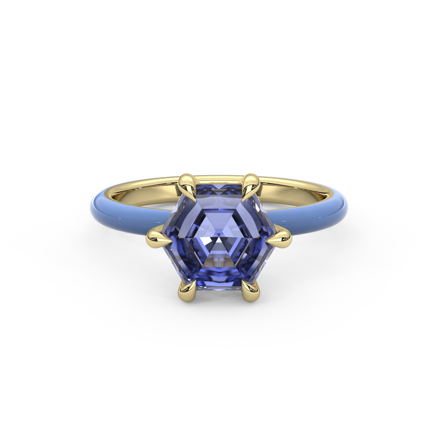 Cornflower Blue Step Cut Hexagon Lab Sapphire Ring