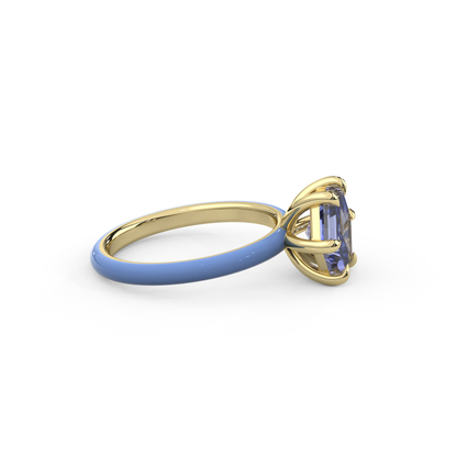 Cornflower Blue Step Cut Hexagon Lab Sapphire Ring