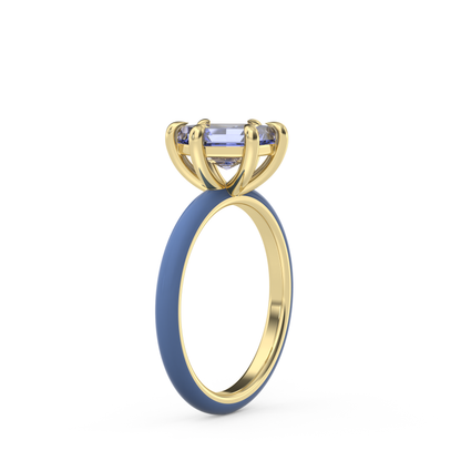 Cornflower Blue Step Cut Hexagon Lab Sapphire Ring