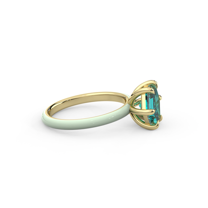 Teal Step Cut Hexagon Lab Sapphire Ring