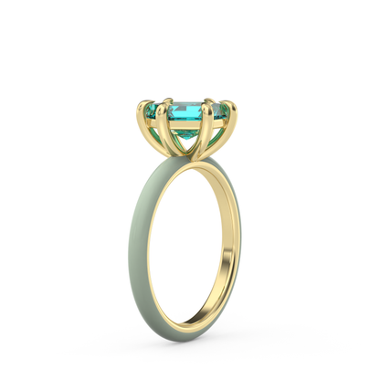 Teal Step Cut Hexagon Lab Sapphire Ring