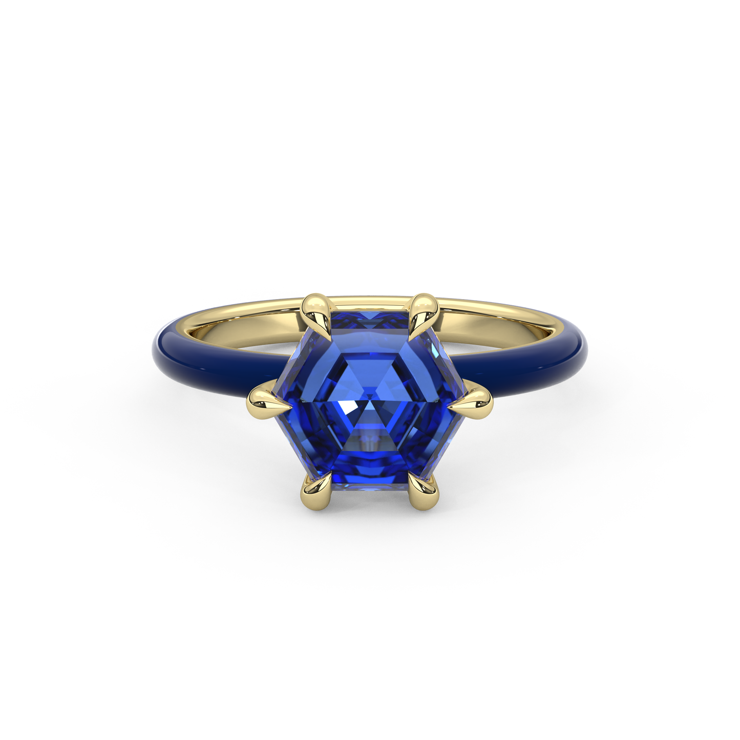 Sapphire Blue Step Cut Hexagon Lab Sapphire Ring