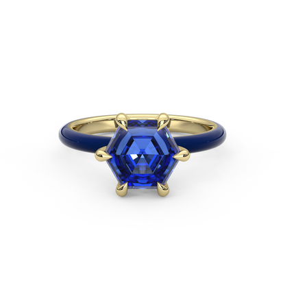 Sapphire Blue Step Cut Hexagon Lab Sapphire Ring