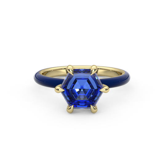 Sapphire Blue Step Cut Hexagon Lab Sapphire Ring