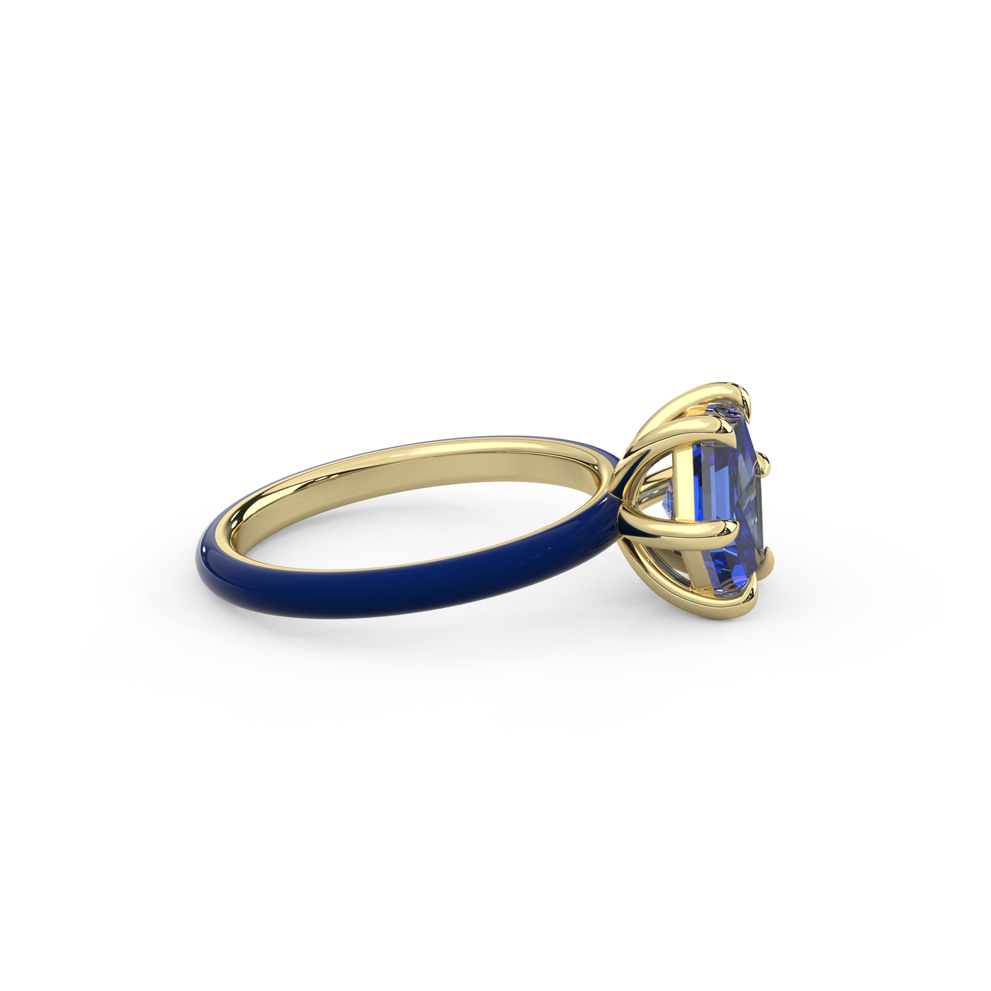 Sapphire Blue Step Cut Hexagon Lab Sapphire Ring