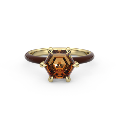 Champagne Step Cut Hexagon Moissanite Ring