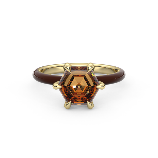 Champagne Step Cut Hexagon Moissanite Ring