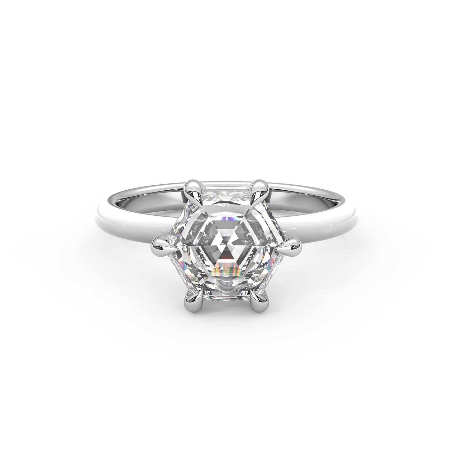 White Step Cut Hexagon Moissanite Ring