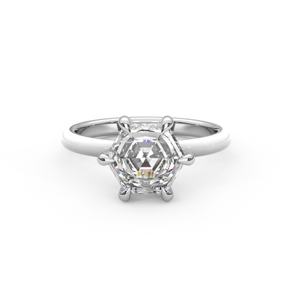 White Step Cut Hexagon Moissanite Ring