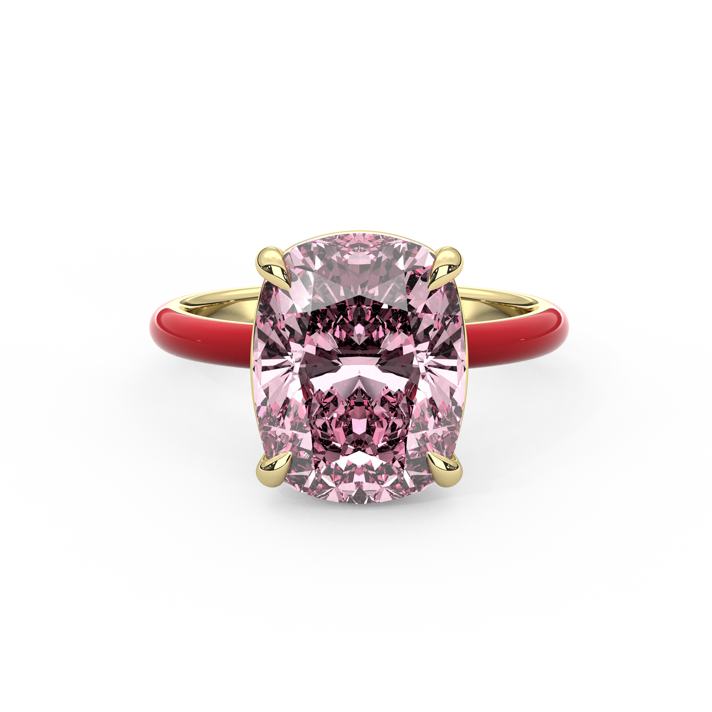 Pink Elongated Cushion Moissanite Enamel Ring