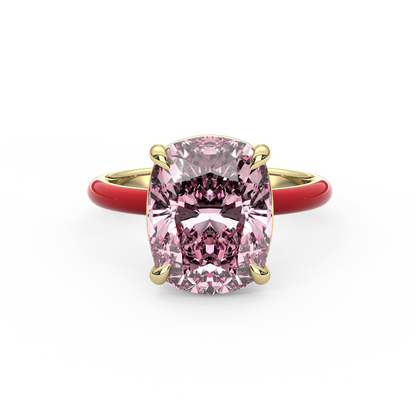Pink Elongated Cushion Moissanite Enamel Ring