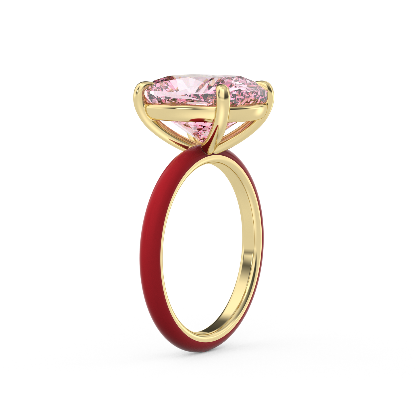 Pink Elongated Cushion Moissanite Enamel Ring