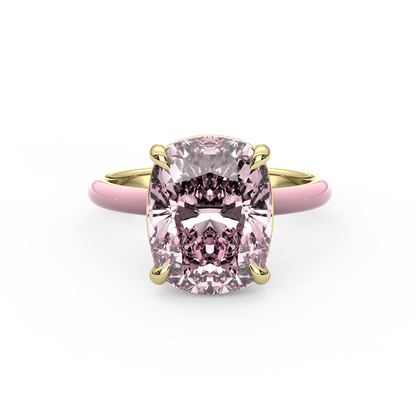 Pink Elongated Cushion Moissanite Enamel Ring