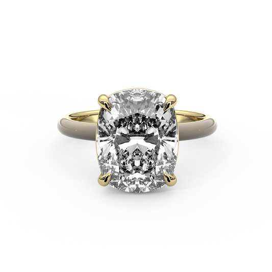 White Elongated Cushion Moissanite Enamel Ring