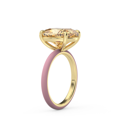 Yellow Elongated Cushion Moissanite Enamel Ring