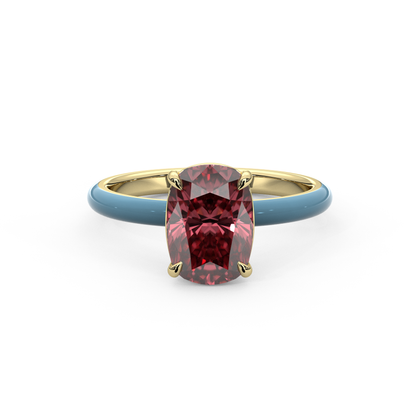 Padparadscha Pink Elongated Cushion Lab Sapphire Ring