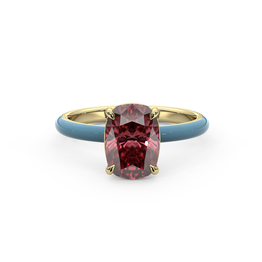 Padparadscha Pink Elongated Cushion Lab Sapphire Ring
