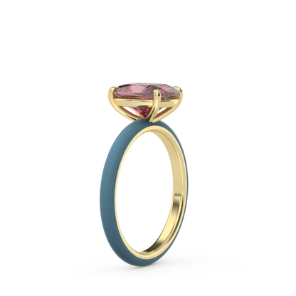 Padparadscha Pink Elongated Cushion Lab Sapphire Ring