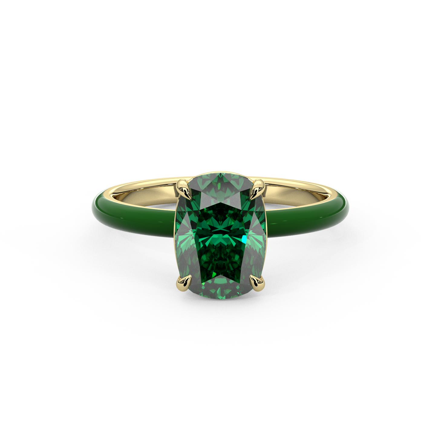Emerald Green Elongated Cushion Lab Sapphire Ring