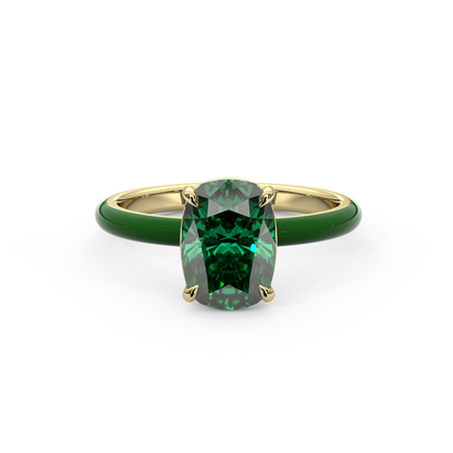 Emerald Green Elongated Cushion Lab Sapphire Ring
