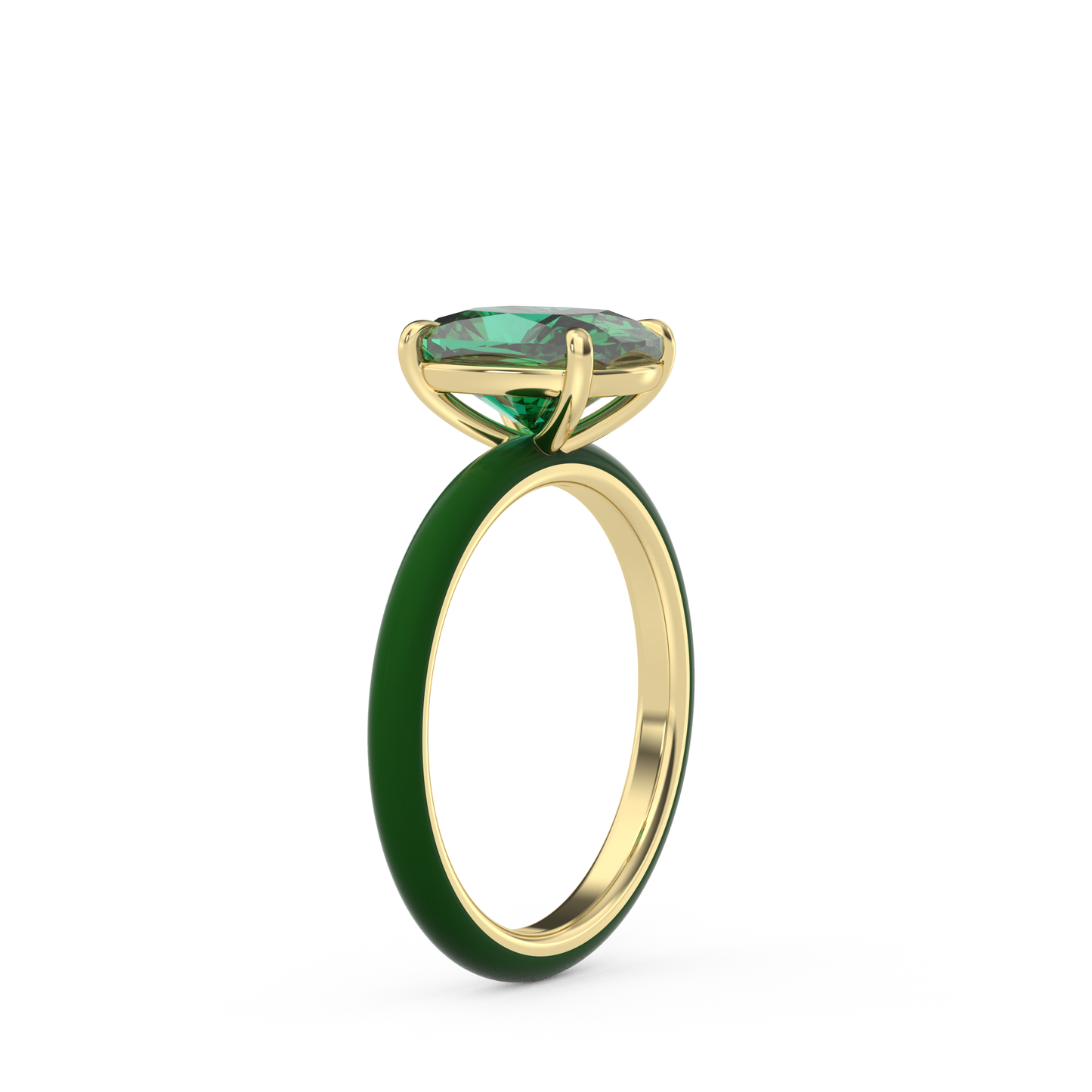 Emerald Green Elongated Cushion Lab Sapphire Ring
