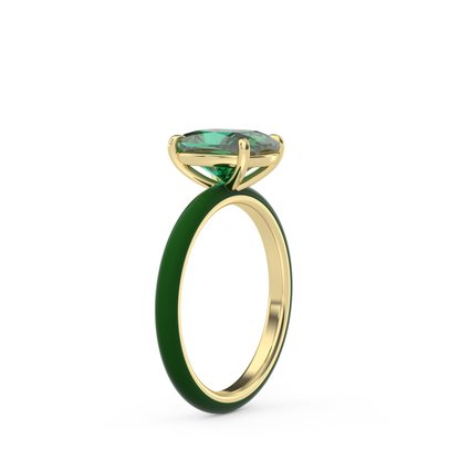 Emerald Green Elongated Cushion Lab Sapphire Ring