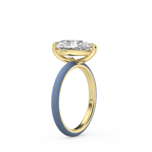 White Pear Moissanite Enamel Ring