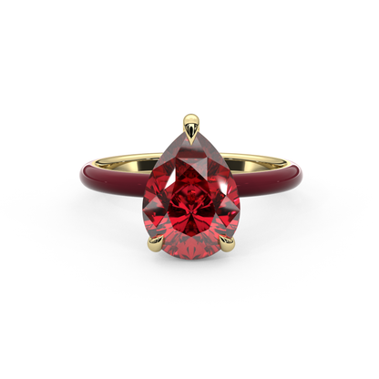 Ruby Red Pear Lab Sapphire Ring