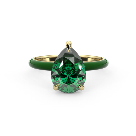 Emerald Green Pear Lab Sapphire Ring